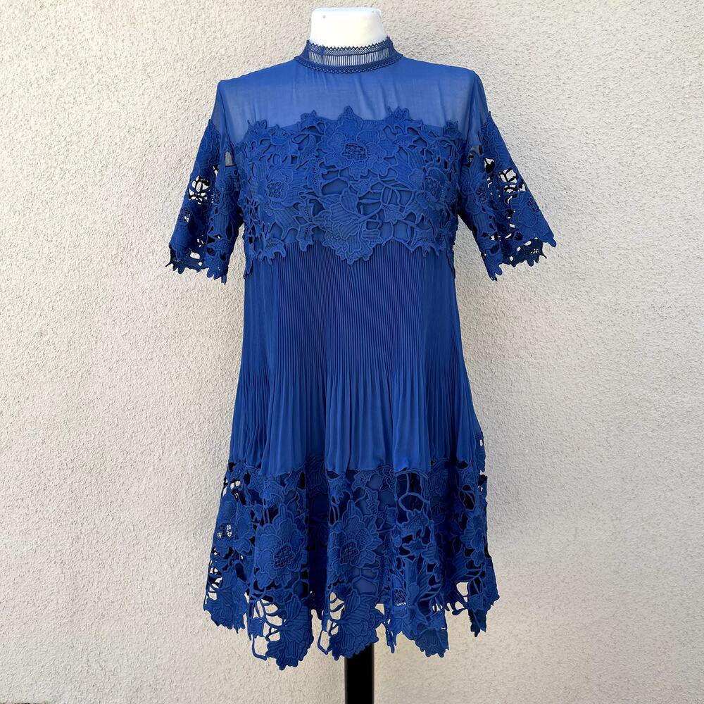 SAYLOR Royal Blue Lace & Pleated Mini Dress